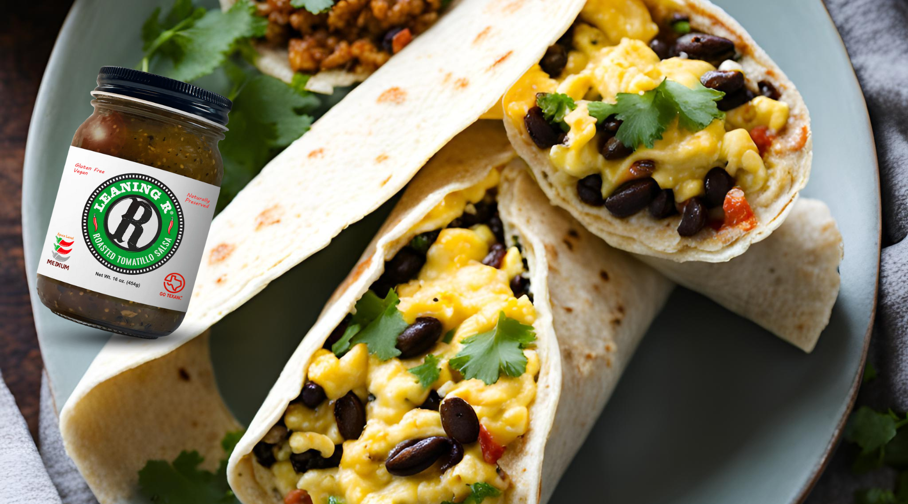 Roasted Tomatillo Salsa Breakfast Burritos – LEANING R Salsa