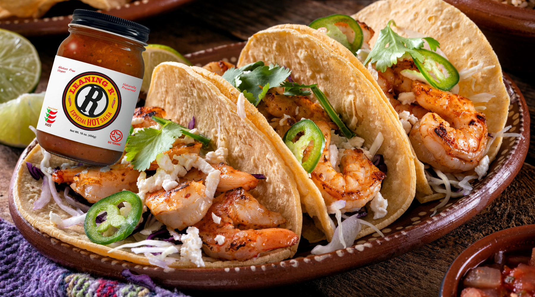 15-Minute Shrimp Tacos with a LEANING R® Kick – LEANING R Salsa