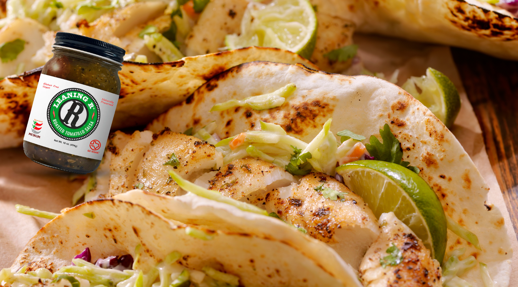 Roasted Tomatillo Fish Tacos – LEANING R Salsa