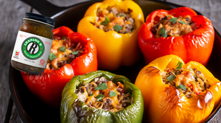 Roasted Tomatillo Salsa Stuffed Peppers