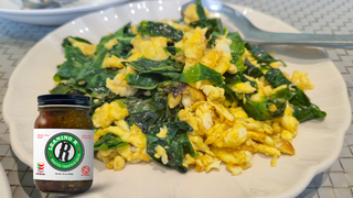 Roasted Tomatillo Salsa Egg Scramble